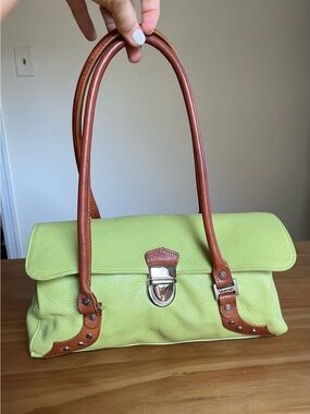 Valentina Lime Green Italian Leather Y2K Baguette Purse